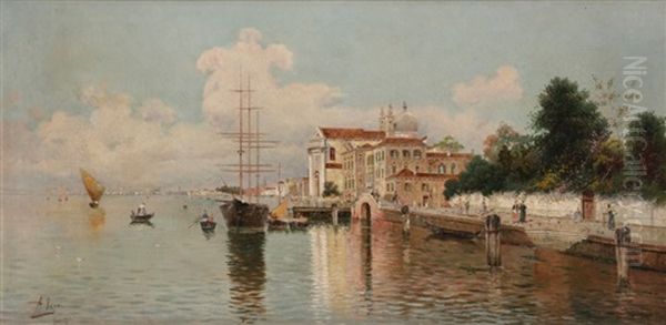 Venise, Palais Sur Le Lagon Oil Painting by Antonio Maria de Reyna Manescau