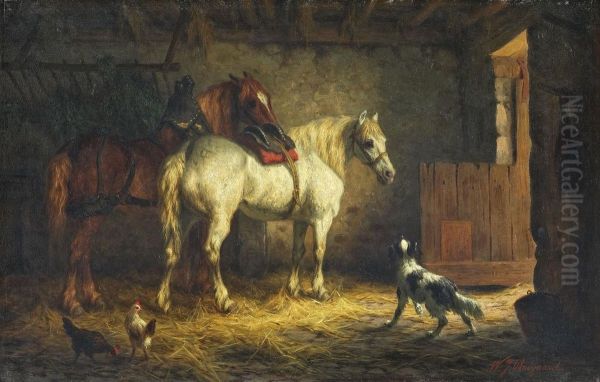 Pferde Im Stall Oil Painting by Willem Jacobus Boogaard