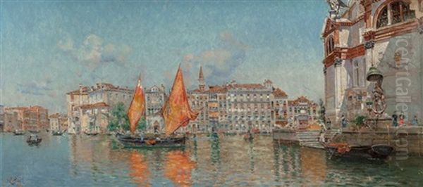 The Grand Canal, From Santa Maria Della Salute, Venice Oil Painting by Antonio Maria de Reyna Manescau