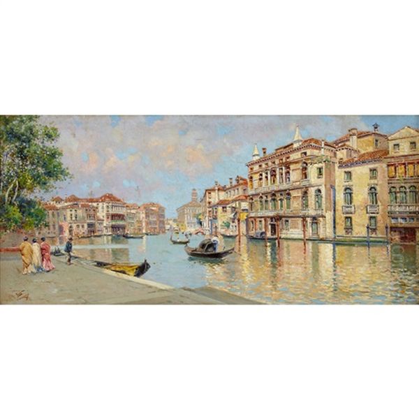 A Venetian Lagoon Oil Painting by Antonio Maria de Reyna Manescau