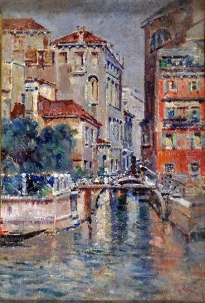 Canale A Venezia Oil Painting by Antonio Maria de Reyna Manescau