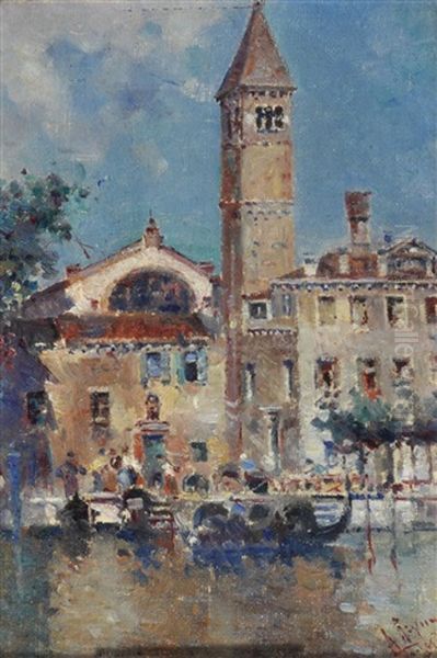 Campanile A Venezia Oil Painting by Antonio Maria de Reyna Manescau