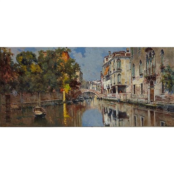 Venetian Back Water Oil Painting by Antonio Maria de Reyna Manescau