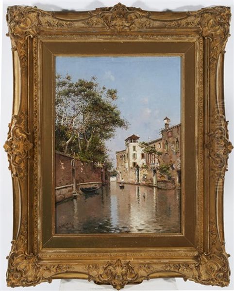 A Quiet Canal In Venice Oil Painting by Antonio Maria de Reyna Manescau