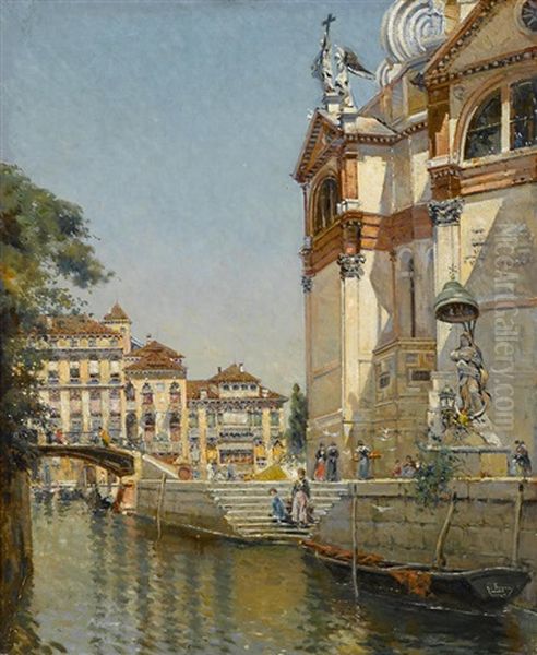 A Side View Of Santa Maria Della Salute Oil Painting by Antonio Maria de Reyna Manescau