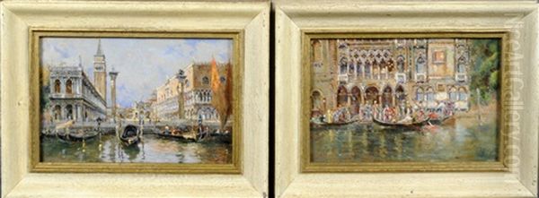 Vue De Venise (2 Works) Oil Painting by Antonio Maria de Reyna Manescau