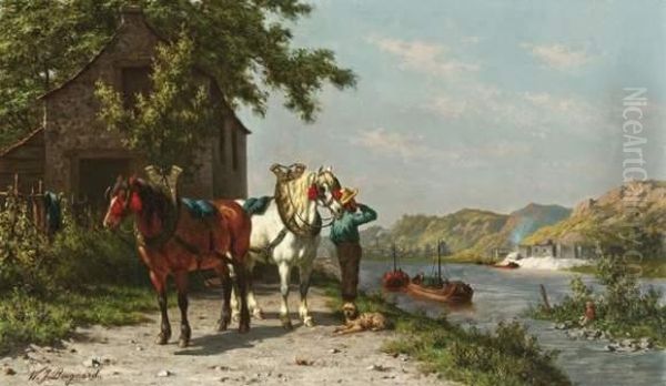 Chevaux Condroziens - Attelage A La Carriere Oil Painting by Willem Jacobus Boogaard