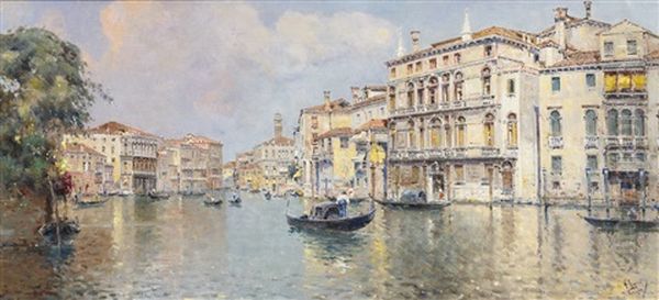 The Grand Canal In Front Of The Palazzo Balbi Oil Painting by Antonio Maria de Reyna Manescau