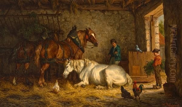 The Interior Of A Stable Oil Painting by Willem Jacobus Boogaard