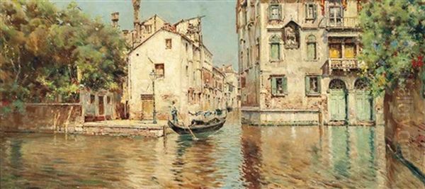 A Gondolier On A Venetian Backwater Oil Painting by Antonio Maria de Reyna Manescau