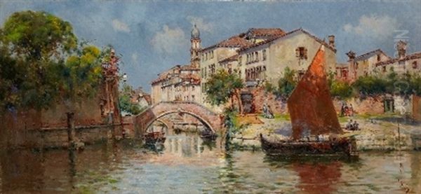 Canal View, Venice Oil Painting by Antonio Maria de Reyna Manescau