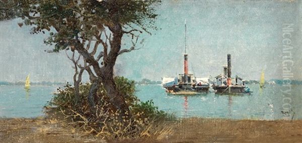 Vaporetti Oil Painting by Antonio Maria de Reyna Manescau