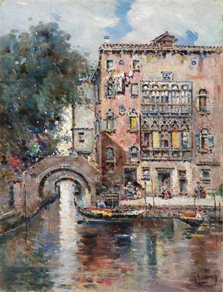 Gondeln In Einem Venezianischen Kanal Oil Painting by Antonio Maria de Reyna Manescau