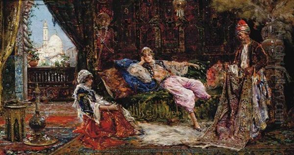 The Carpet Seller Oil Painting by Antonio Maria de Reyna Manescau