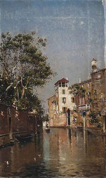 A Gondola Ride On A Venetian Backwater Oil Painting by Antonio Maria de Reyna Manescau