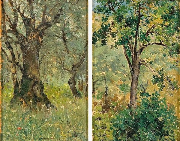 Paisajes (pair) Oil Painting by Antonio Maria de Reyna Manescau