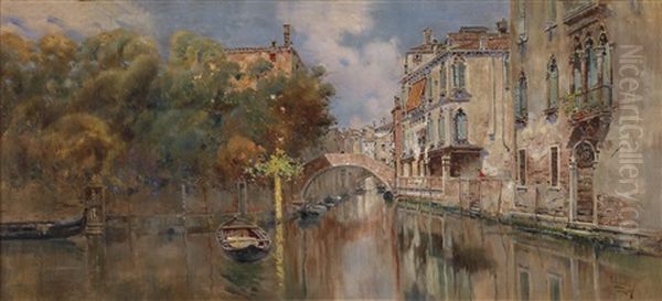 Blick Auf Einen Kanal In Venedig Oil Painting by Antonio Maria de Reyna Manescau