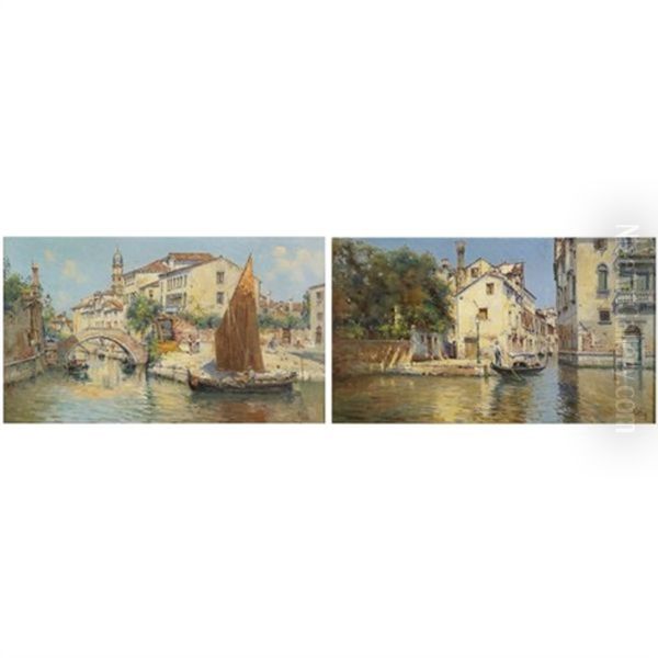 Venice (pair) Oil Painting by Antonio Maria de Reyna Manescau