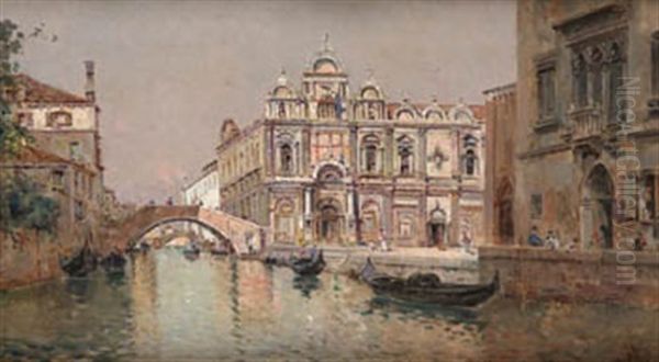 Canal Veneciano Oil Painting by Antonio Maria de Reyna Manescau