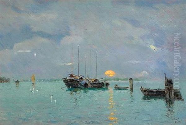 Sunset Oil Painting by Antonio Maria de Reyna Manescau