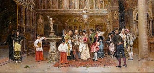 The Christening Oil Painting by Antonio Maria de Reyna Manescau