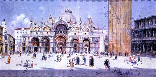 Plaza De San Marcos De Venecia Oil Painting by Antonio Maria de Reyna Manescau