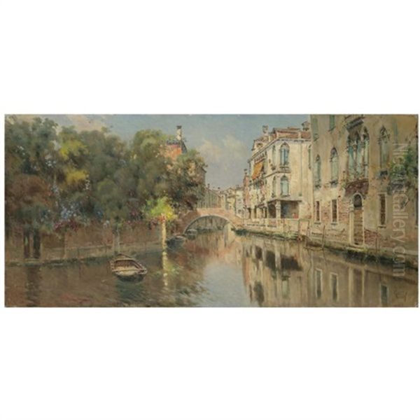 Palacios Junto Al Canal, Venecia (palaces By A Canal, Venice) Oil Painting by Antonio Maria de Reyna Manescau