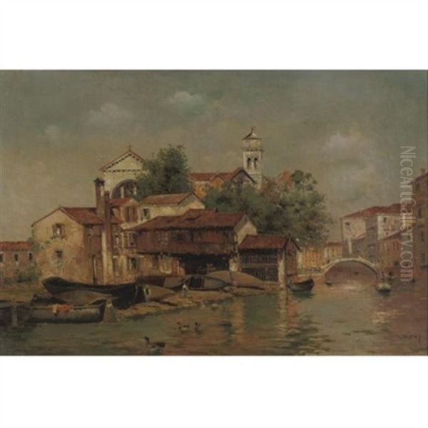 A View Of Venice Oil Painting by Antonio Maria de Reyna Manescau