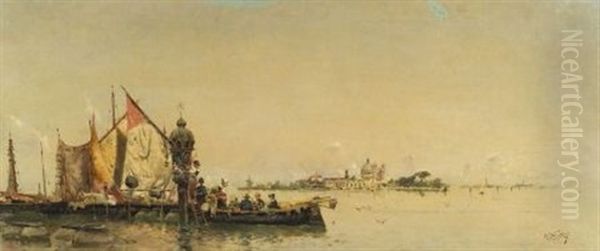 Venetian View Oil Painting by Antonio Maria de Reyna Manescau