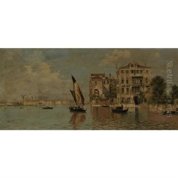 Venetian Canal Oil Painting by Antonio Maria de Reyna Manescau