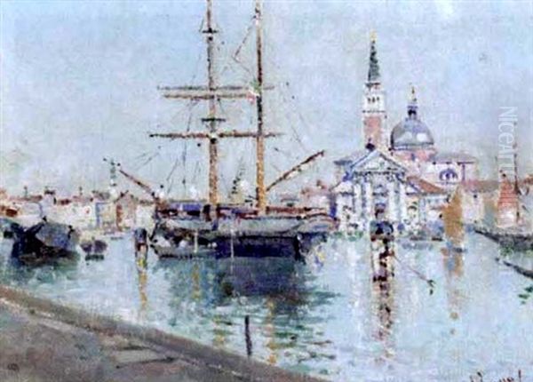 Ship At Harbour, Venice Oil Painting by Antonio Maria de Reyna Manescau