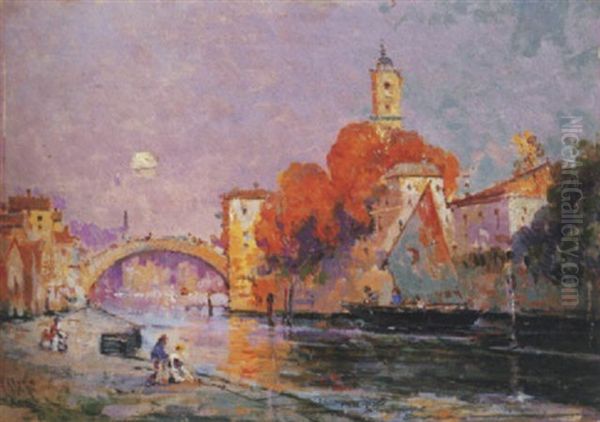 Scorcio Veneziano Oil Painting by Antonio Maria de Reyna Manescau