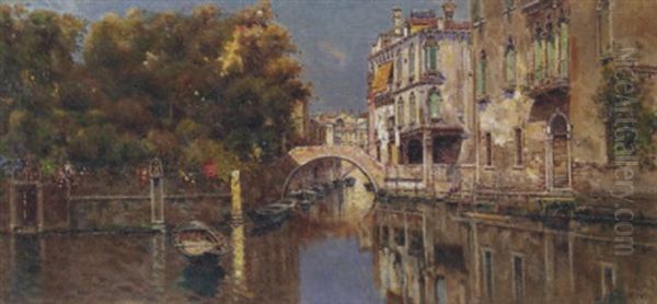 A Venetian Backwater Oil Painting by Antonio Maria de Reyna Manescau