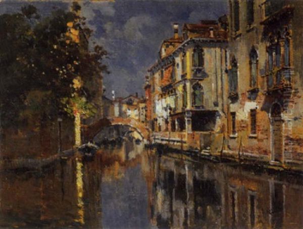 Canale A Venezia Oil Painting by Antonio Maria de Reyna Manescau