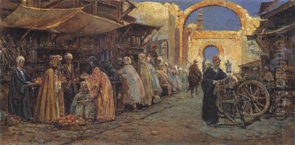 Mercado Arabe Oil Painting by Antonio Maria de Reyna Manescau