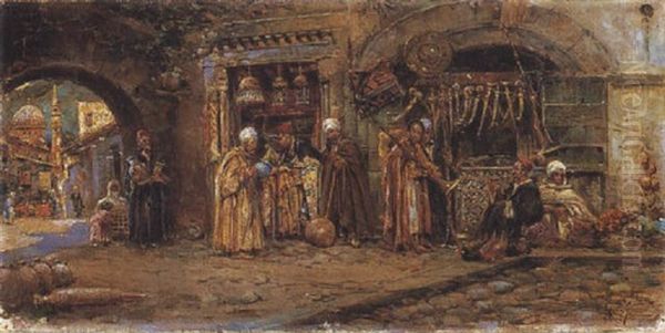 Mercado Arabe Oil Painting by Antonio Maria de Reyna Manescau