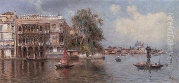 A Venetian Lagoon Oil Painting by Antonio Maria de Reyna Manescau