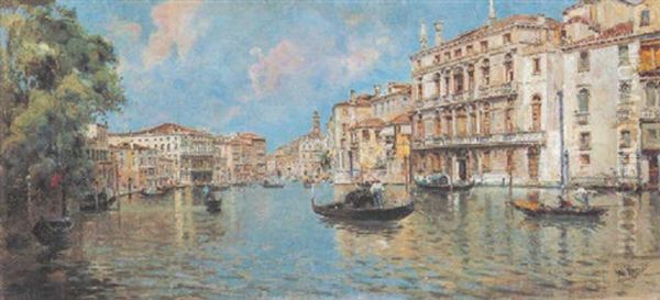 Gondolas En Venecia Oil Painting by Antonio Maria de Reyna Manescau