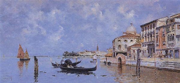 Le Grand Canal, Venice Oil Painting by Antonio Maria de Reyna Manescau