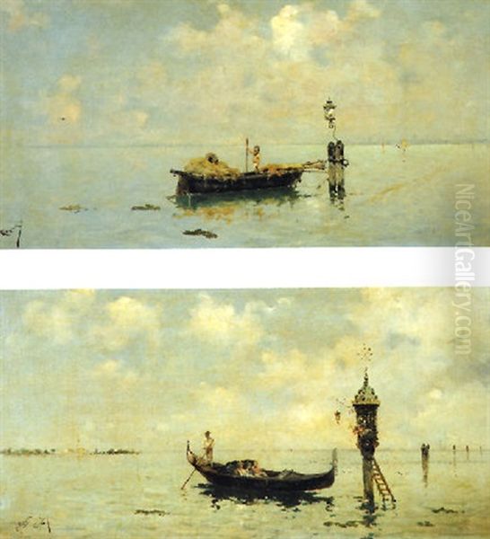 Venetian Lagoon Oil Painting by Antonio Maria de Reyna Manescau