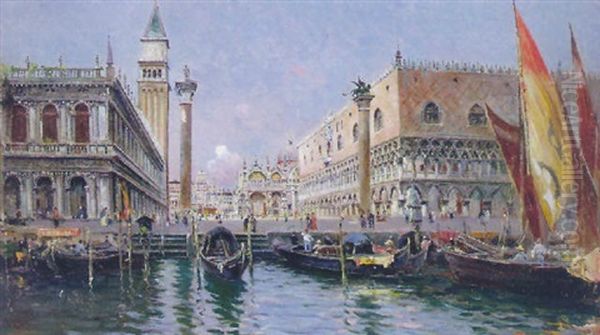 View Of The Doge's Palace And Saint Mark's Square, Venice Oil Painting by Antonio Maria de Reyna Manescau