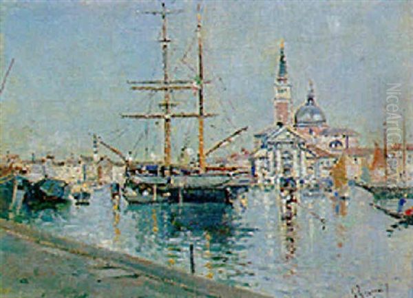 Veliero E Barche A San Marco Oil Painting by Antonio Maria de Reyna Manescau