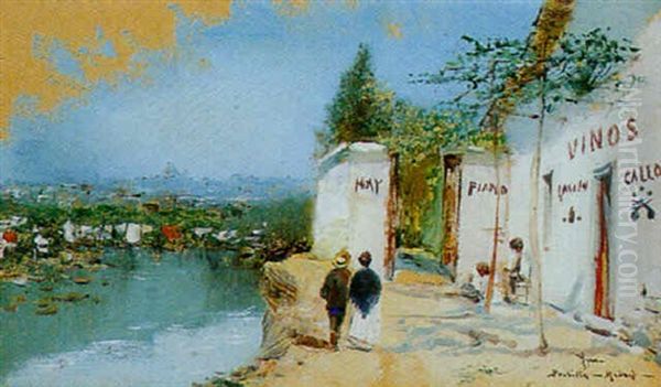 Stadtansicht Von Einem Hugel Aus Oil Painting by Antonio Maria de Reyna Manescau