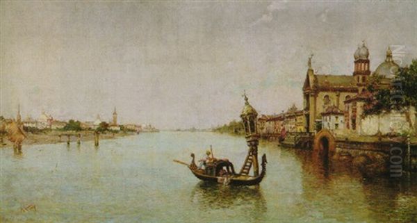 Gondola Alla Giudecca Oil Painting by Antonio Maria de Reyna Manescau