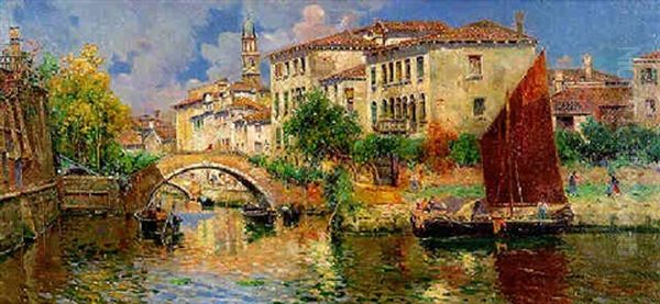 Canal De Venecia Oil Painting by Antonio Maria de Reyna Manescau