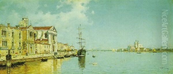 On The Grand Canal, Venice Oil Painting by Antonio Maria de Reyna Manescau