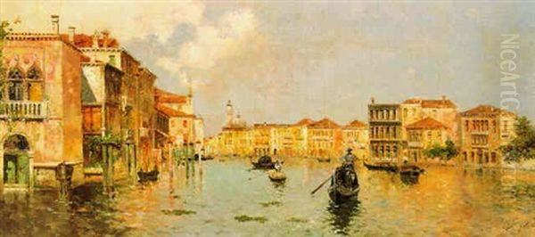 Along A Venetian Canal Oil Painting by Antonio Maria de Reyna Manescau