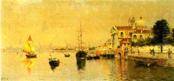 Venetian View Oil Painting by Antonio Maria de Reyna Manescau