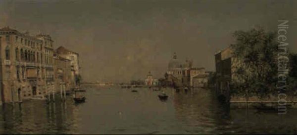 Gondolas On A Venetian Canal Oil Painting by Antonio Maria de Reyna Manescau