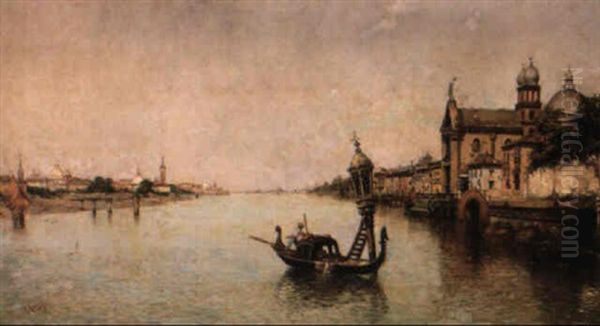 Gondola Alla Giudecca Oil Painting by Antonio Maria de Reyna Manescau